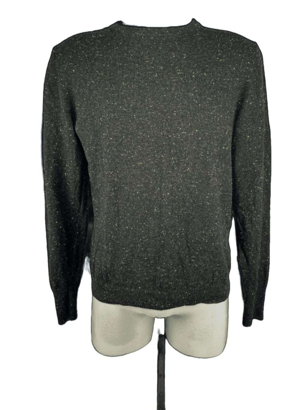 COS 100% Wool Speckled Minimalist Crew Neck Charcoal Green Yellow Sweater Size S